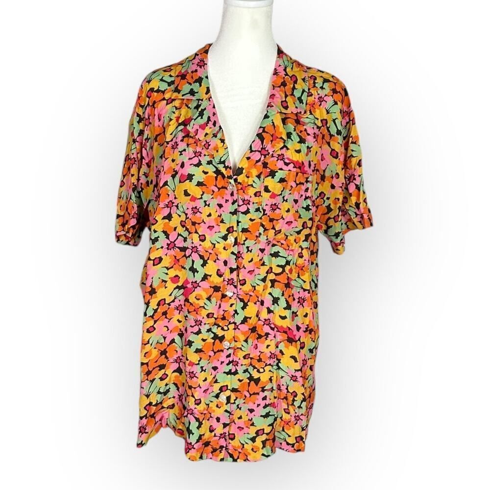 Charlie Holiday Indie Shirt Women's 6 Multicolor Abstract Floral Short Sleeve